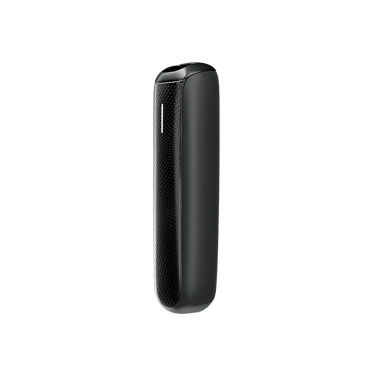 Side view of Ploom Aura front panel accessory in Jet Black Augmented Pattern color.