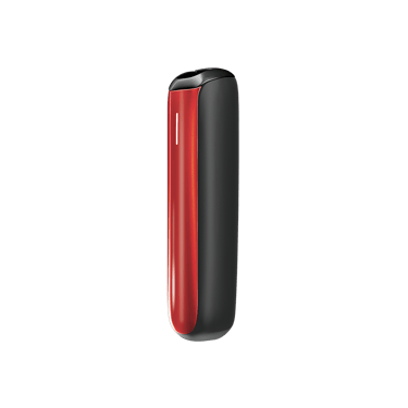 Side view of Ploom Aura front panel accessory in Lava Red color.
