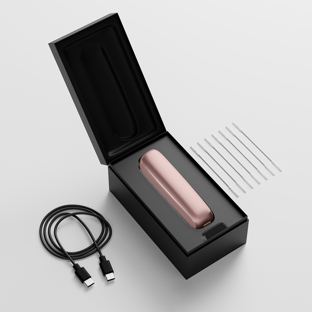 Side view of the Ploom AURA Rose Gold device
