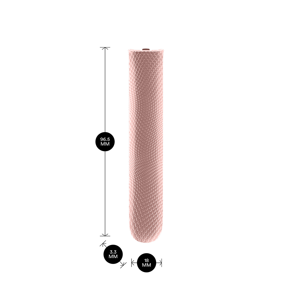 Ploom AURA Rose Gold Augmented Pattern Front Panel shown with product dimensions: 9.65cm height x 3.30 cm width and 1.80 cm depth