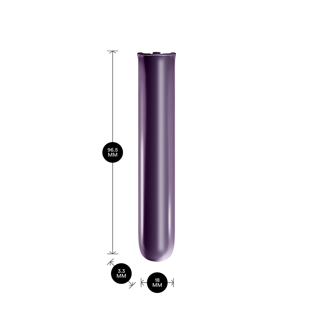 Ploom AURA Lavender Front Panel shown with product dimensions: 9.65cm height x 3.30 cm width and 1.80 cm depth