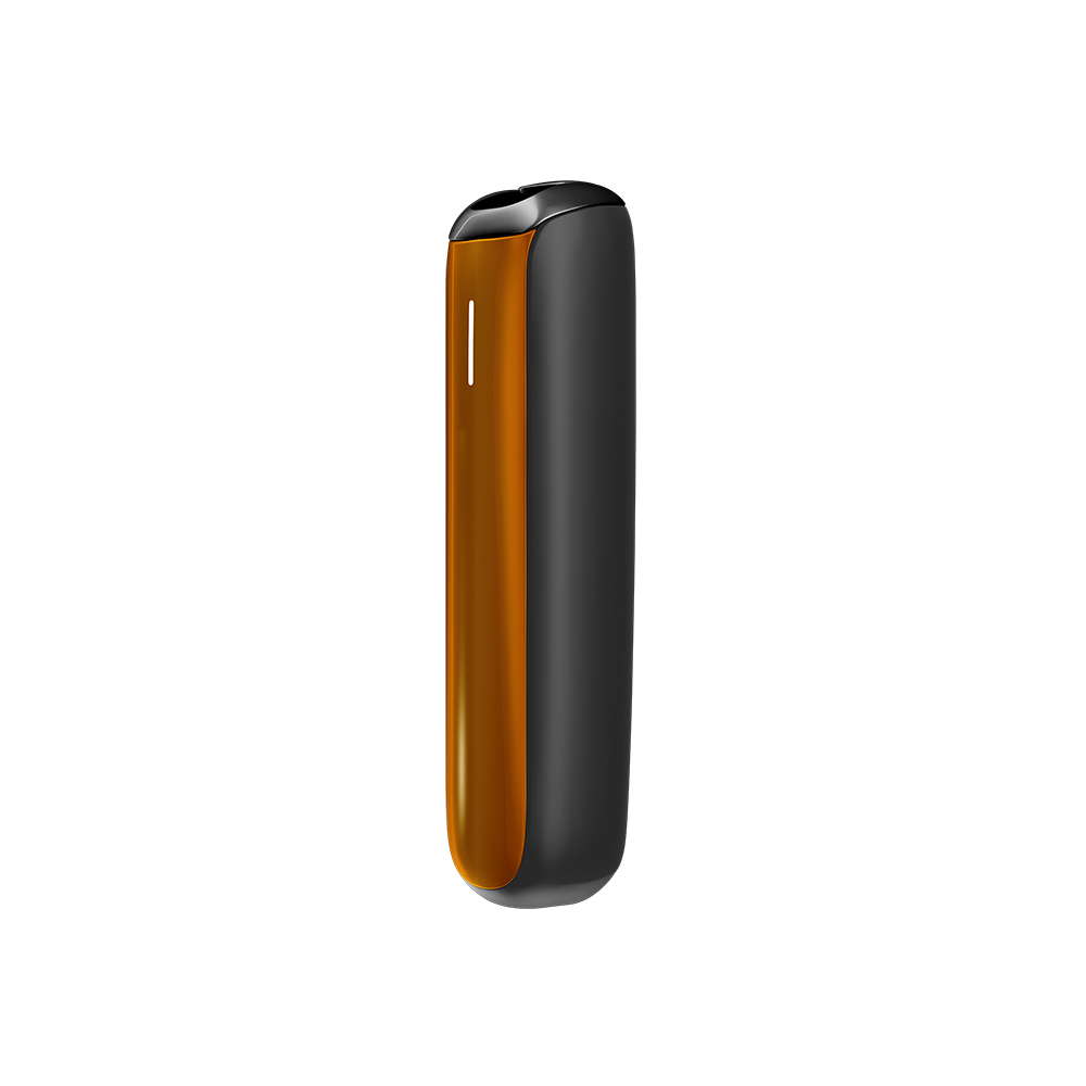 Side view of Ploom AURA front panel accessory in Mango Sorbet color.