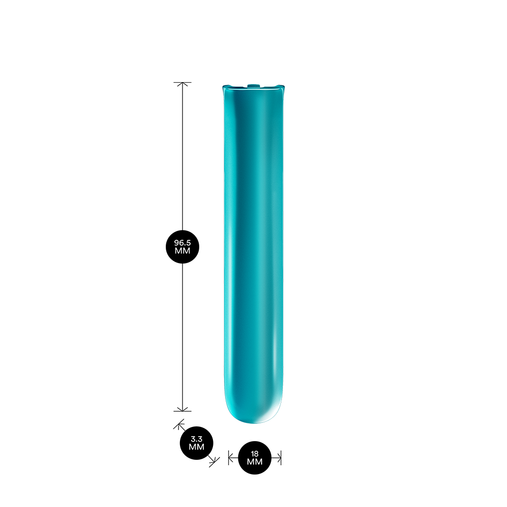 Ploom AURA Ocean Blue Front Panel shown with product dimensions: 9.65cm height x 3.30 cm width and 1.80 cm depth