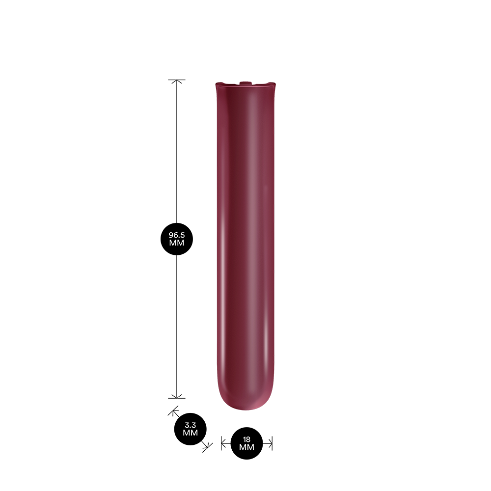 Ploom AURA Dark Orchid Front Panel shown with product dimensions: 9.65cm height x 3.30 cm width and 1.80 cm depth
