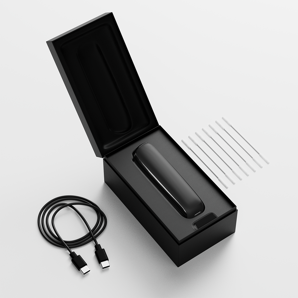 Side view of the Ploom AURA Jet Black device