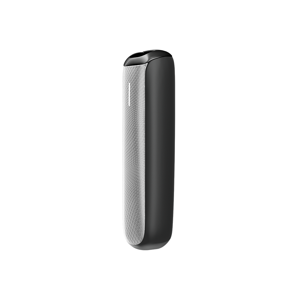 Side view of Ploom Aura front panel accessory in Lunar Silver Augmented Pattern color.