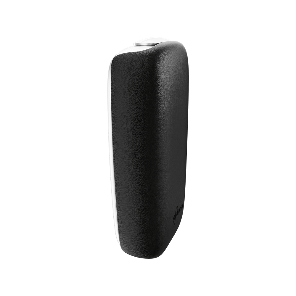 Vue latérale du back cover en cuir noir pour Ploom X Advanced

