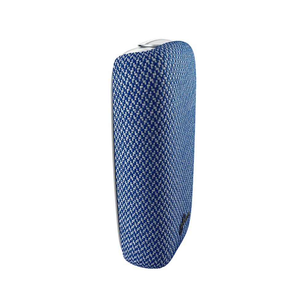 Vue latérale du back cover en tissu bleu pour Ploom X Advanced
